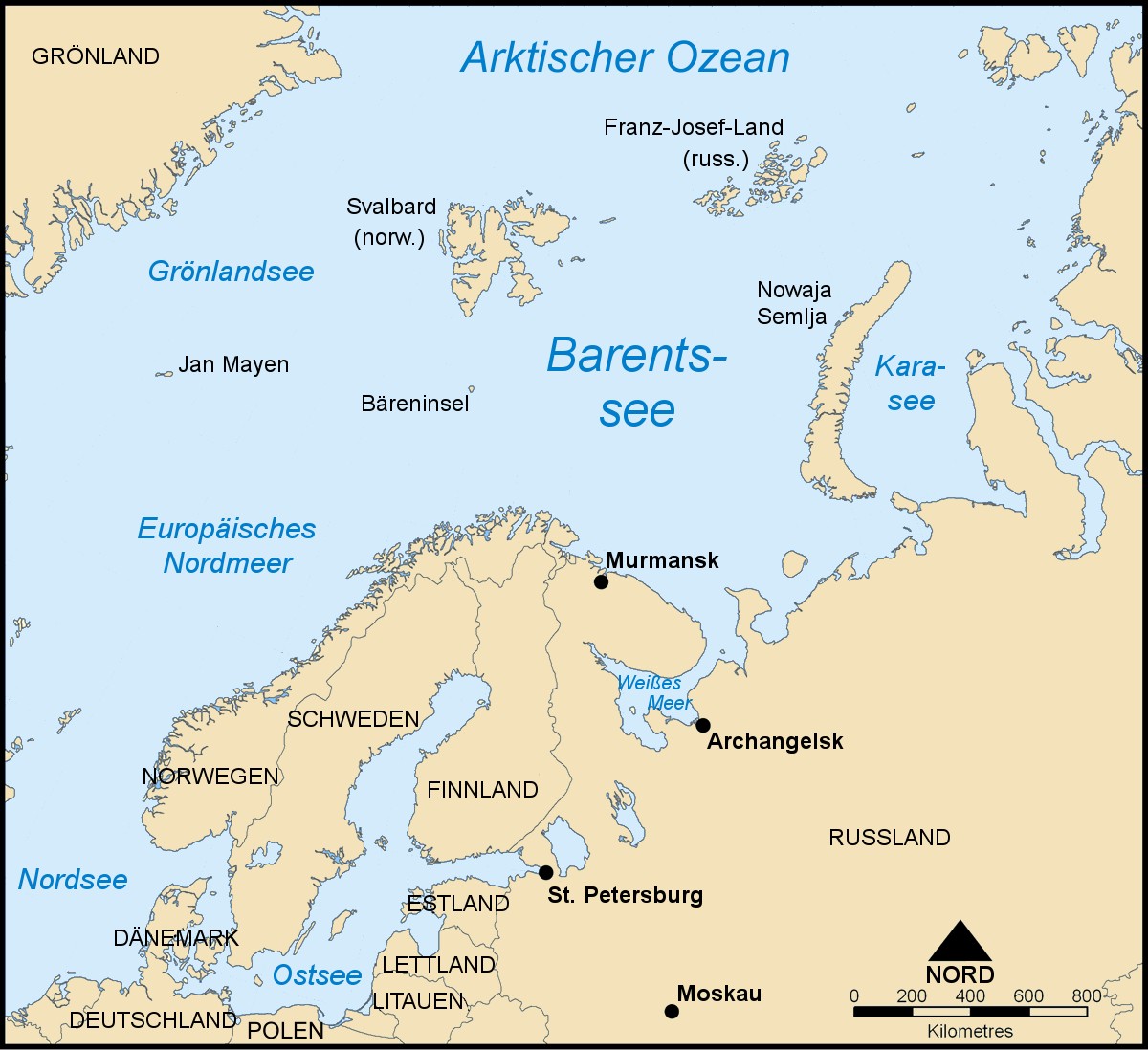 Границы норвежского моря на карте